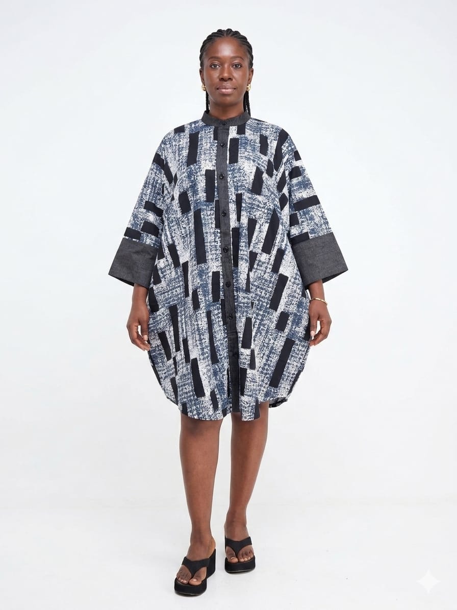 Kween Luxe Monochrome Mosaic Shirt Dress